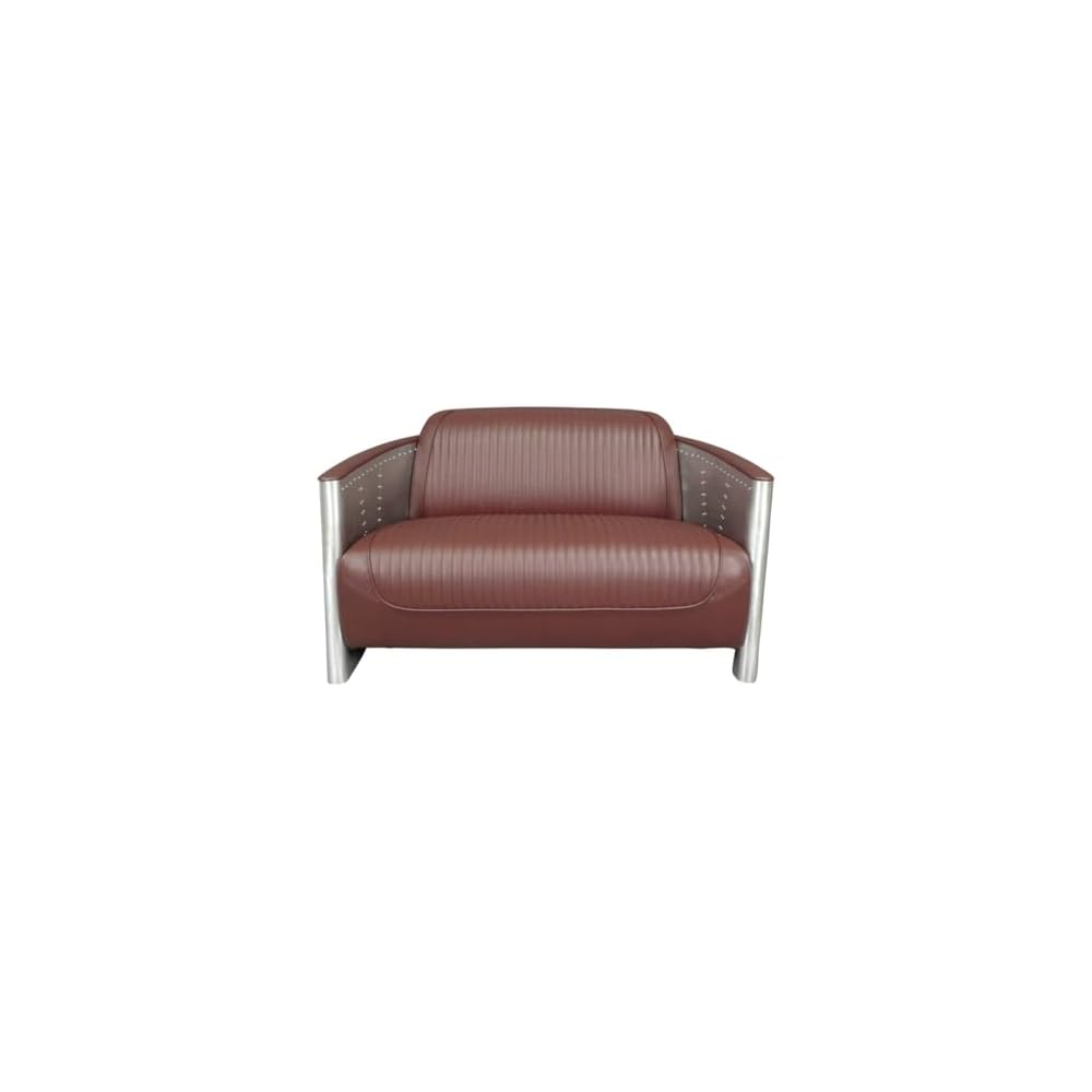 NauticalMart Aviator Industrial Sofa Mid Century Accent Chair Leather & Aluminum Furniture for Living Room, Bedroom (3 Seater)
