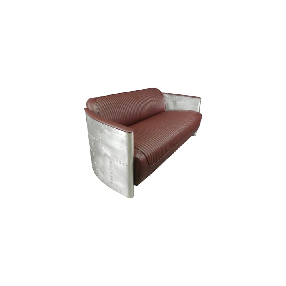 NauticalMart Aviator Industrial Sofa Mid Century Accent Chair Leather & Aluminum Furniture for Living Room, Bedroom (3 Seater)