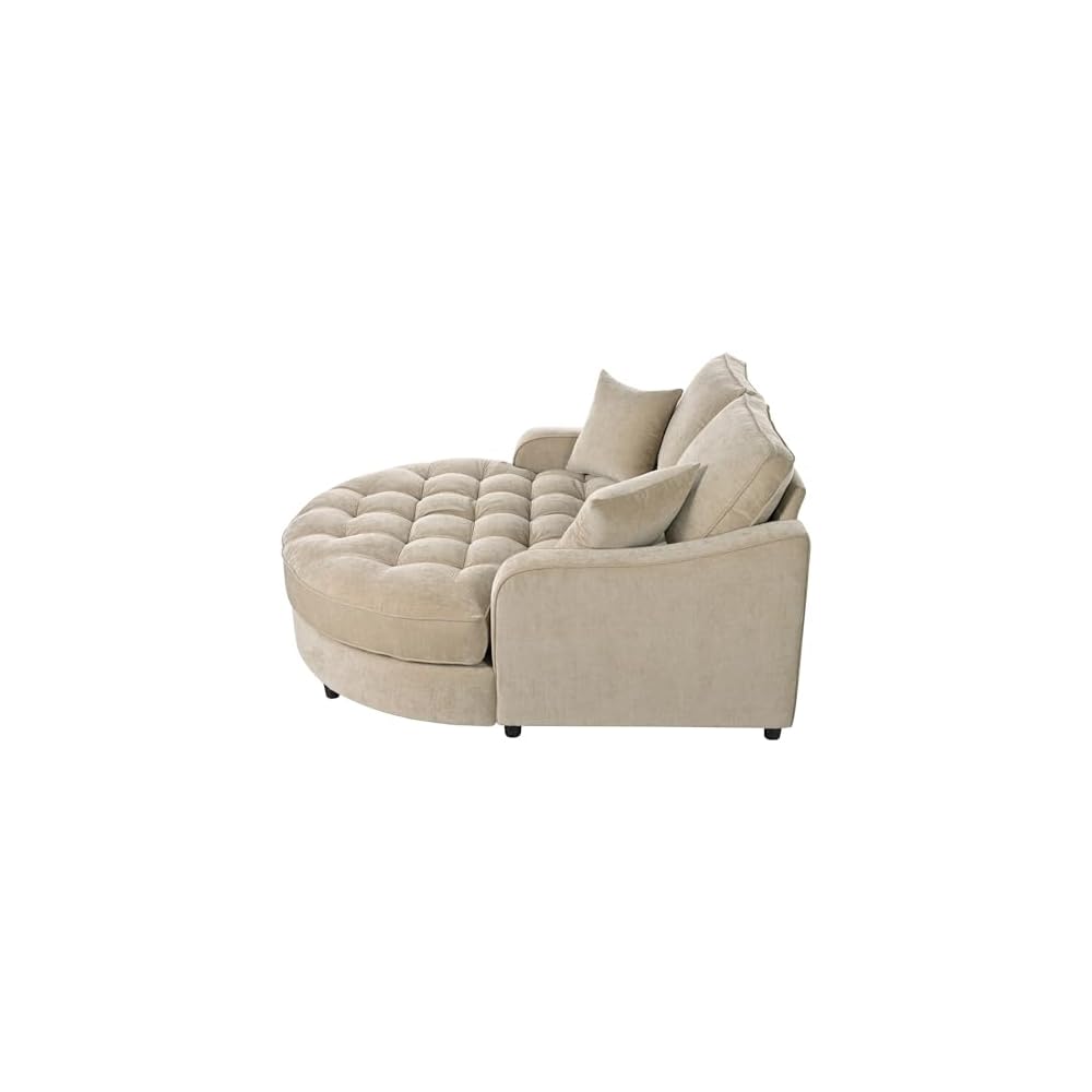 Merax 55" Modern Chaise Lounge Sofa Bed, Chenille Upholstered Couch with Tufted Seat and Removable & Adjustable Pillows for Living Room, Champagne