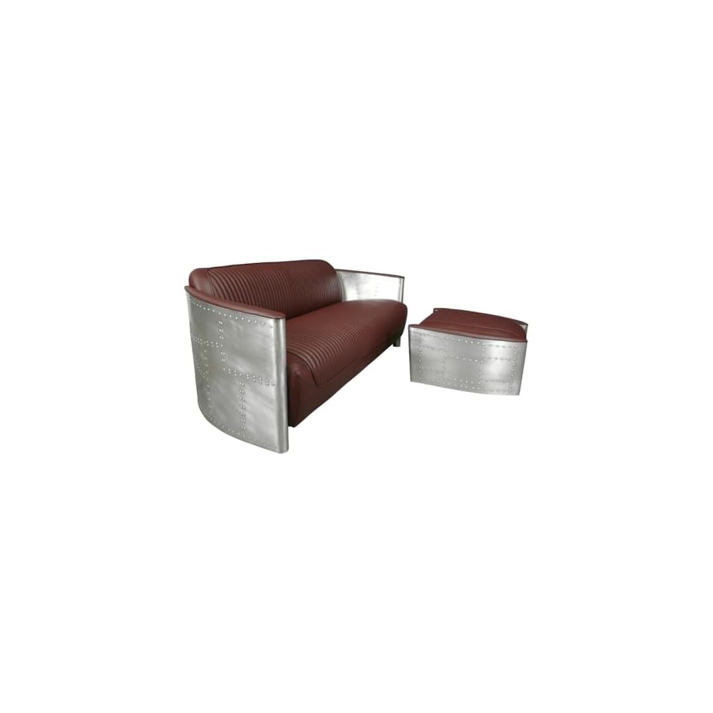 NauticalMart Aviator Industrial Sofa Mid Century Accent Chair Leather & Aluminum Furniture for Living Room, Bedroom (3 Seater)