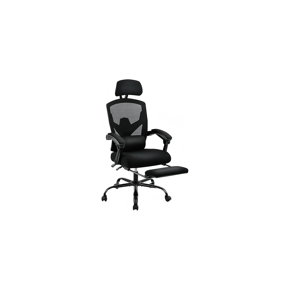 Ergonomic Office Chair with Wheels, Office Chairs with Foot Rest for Adults, Conference Room, Home Office, Gaming, Black (Black)
