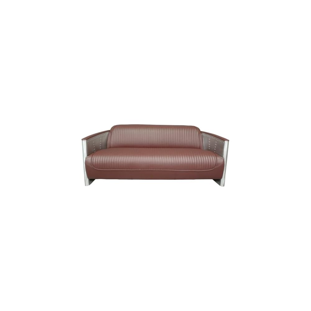 NauticalMart Aviator Industrial Sofa Mid Century Accent Chair Leather & Aluminum Furniture for Living Room, Bedroom (3 Seater)