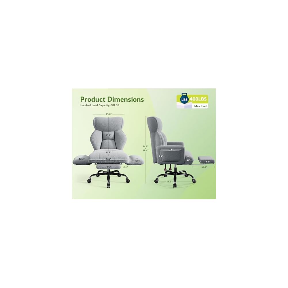 DurayLoly Big and Tall Office Chair with Foot Rest & Flip Armrests, Black