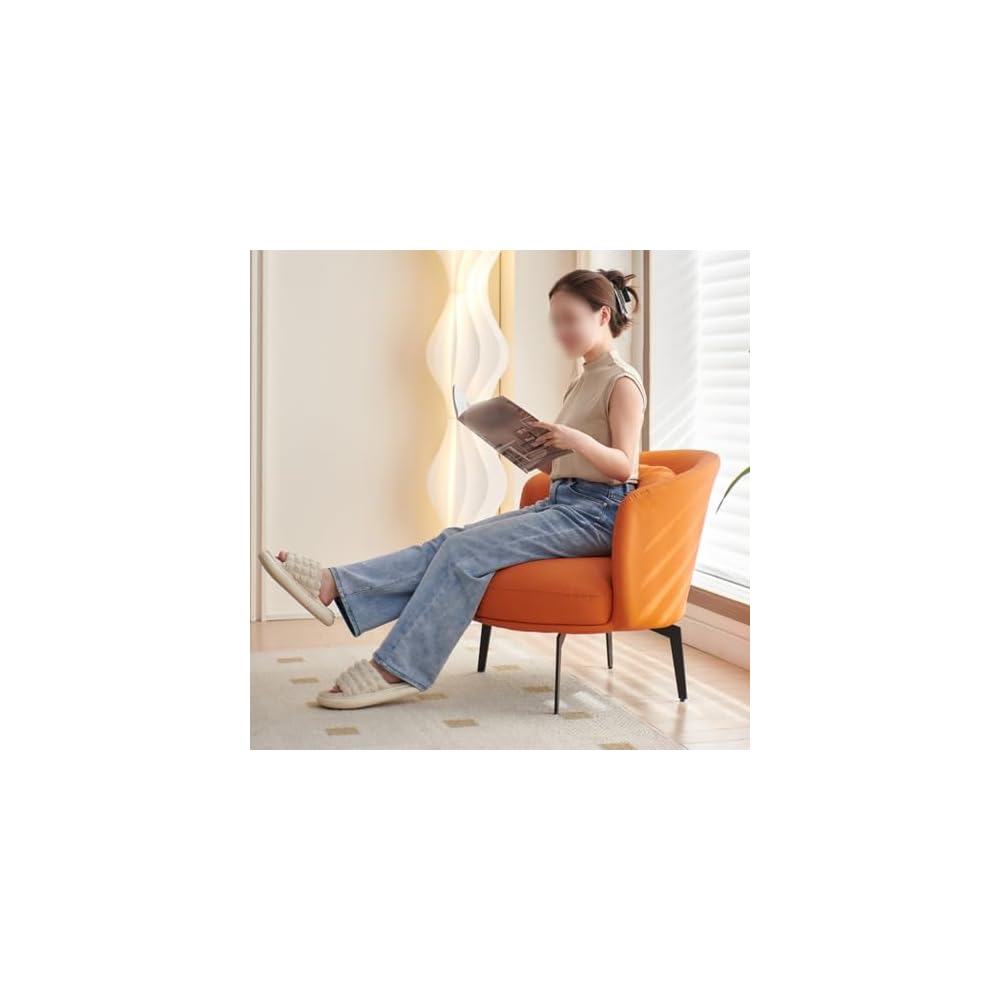 Nordic Padded Cushion Accent Chair for Living Room,Mid Century Armchair with Arc Back,Lounge Reading Chairs Soft Pillow,Single Sofa Chair for Balcony(Orange)