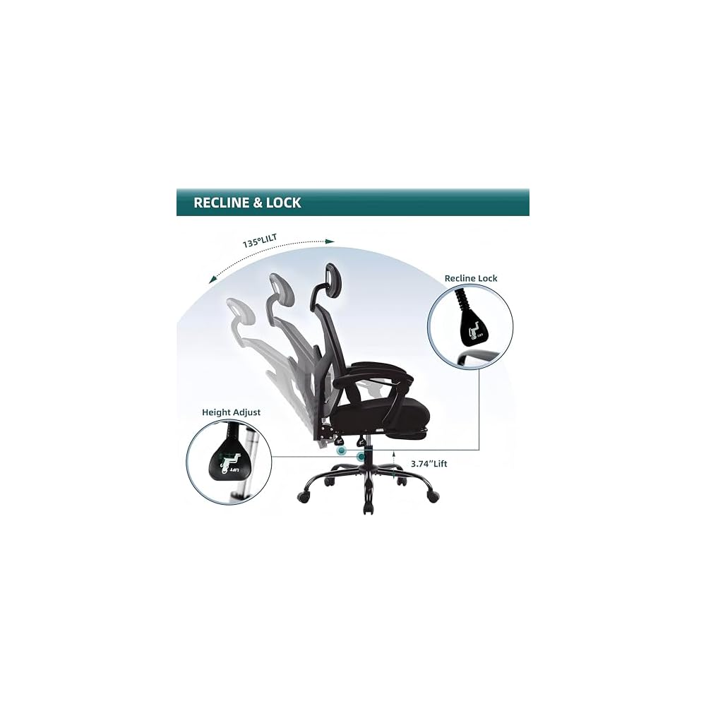 Ergonomic Office Chair with Wheels, Office Chairs with Foot Rest for Adults, Conference Room, Home Office, Gaming, Black (Black)
