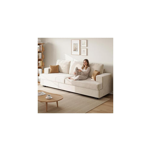 89" Cream White Couches for Living Room, 3 Seater Couch with Deep Seat, Oversized Loveseat Sofa for Apartment and Small Spaces