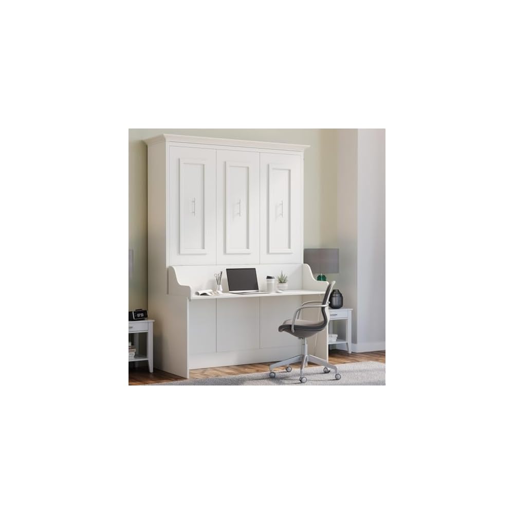 Xtraroom Alegra Queen Murphy Bed with Desk | Engineered and Solid Wood Construction | Smooth Painted Finish - No Melamine Used |Perfect for a Home Office Guest Bed | Murphy Desk Bed Queen Size
