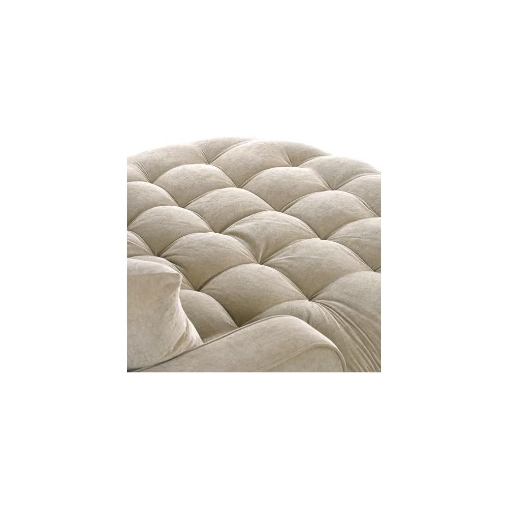 Merax 55" Modern Chaise Lounge Sofa Bed, Chenille Upholstered Couch with Tufted Seat and Removable & Adjustable Pillows for Living Room, Champagne