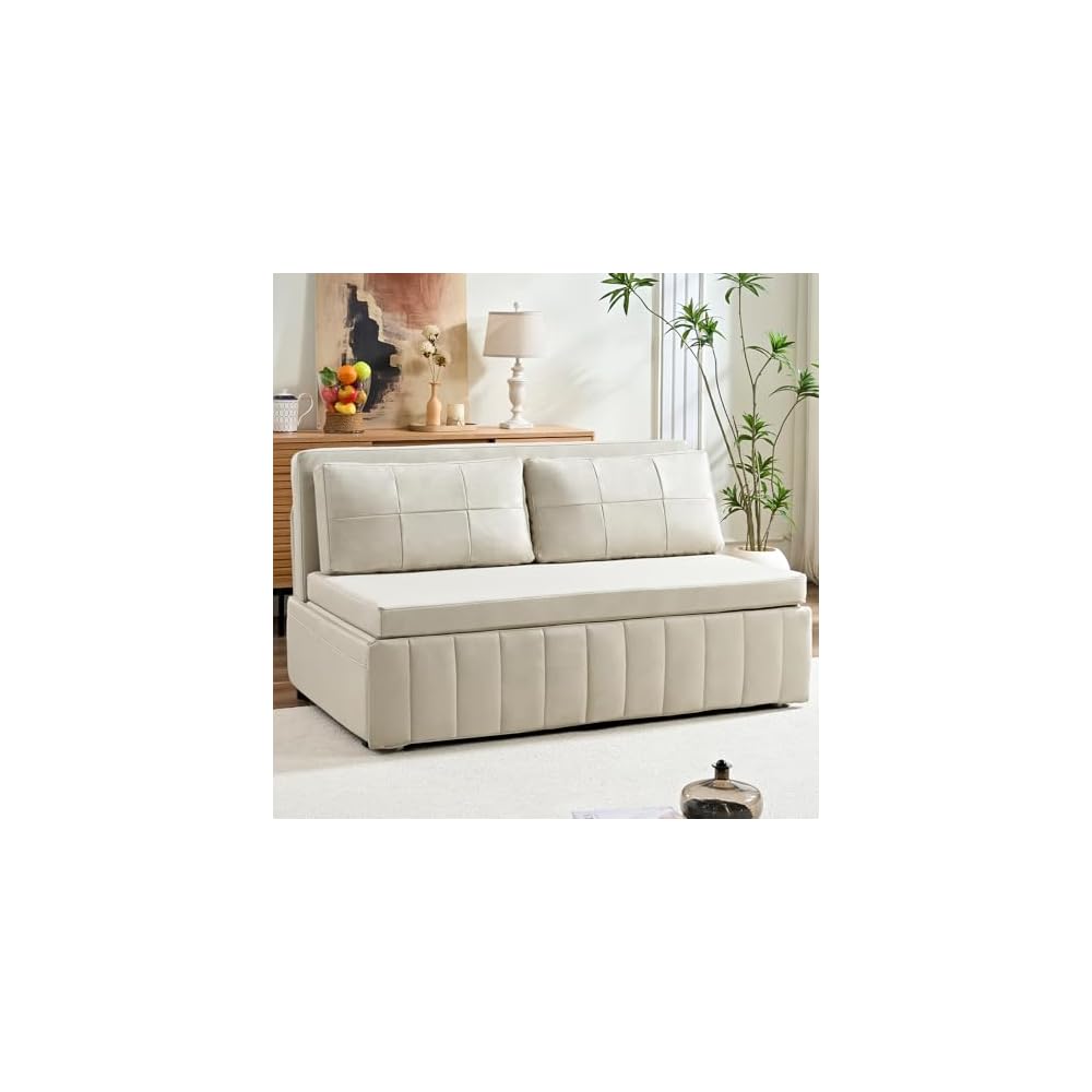 PUREMIND Queen Pull Out Sofa Bed, 3 in 1 Convertible Sleeper Sofa Couch with Pull Out Bed, Armless Loveseat Sleeper Foldable Couch Bed for Living Room Small Space