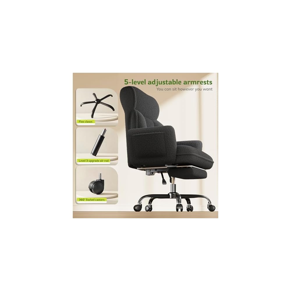 DurayLoly Big and Tall Office Chair with Foot Rest & Flip Armrests, Black