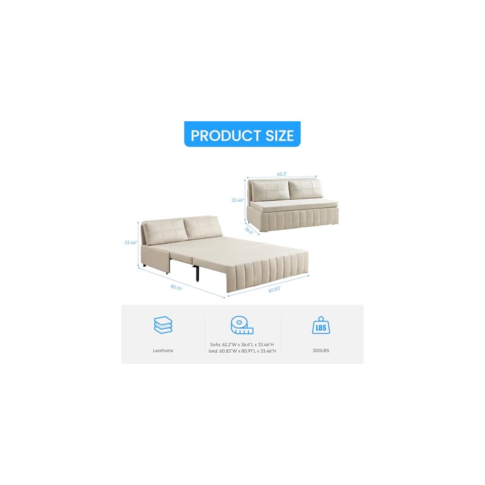PUREMIND Queen Pull Out Sofa Bed, 3 in 1 Convertible Sleeper Sofa Couch with Pull Out Bed, Armless Loveseat Sleeper Foldable Couch Bed for Living Room Small Space