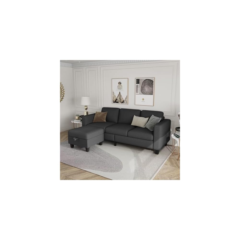 Sectional Sofa Couches for Living Room - L Shaped Cloud Couch-Small Modular 3 Seat-Comfy Linen with Storage Deep Seat Sofa,Washable Covers-Suitable for Living Room-Apartment-Office-Bedroom-Dark Grey