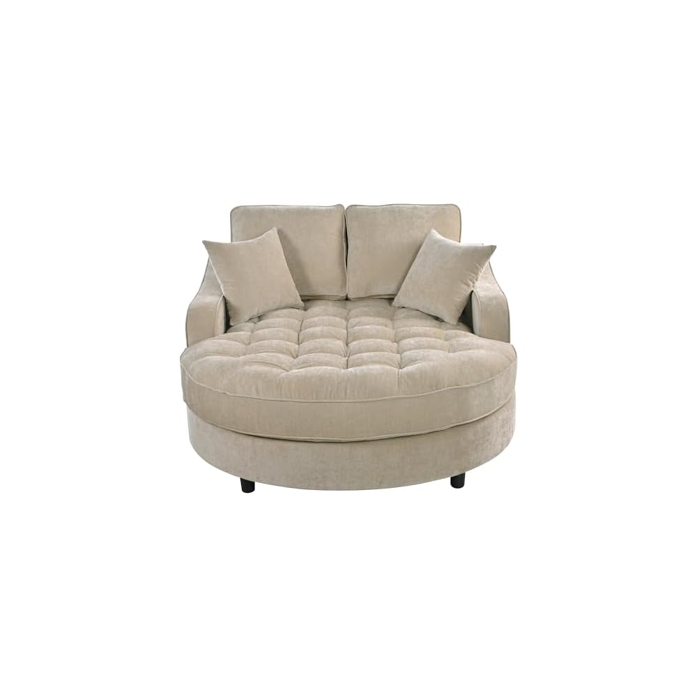 Merax 55" Modern Chaise Lounge Sofa Bed, Chenille Upholstered Couch with Tufted Seat and Removable & Adjustable Pillows for Living Room, Champagne