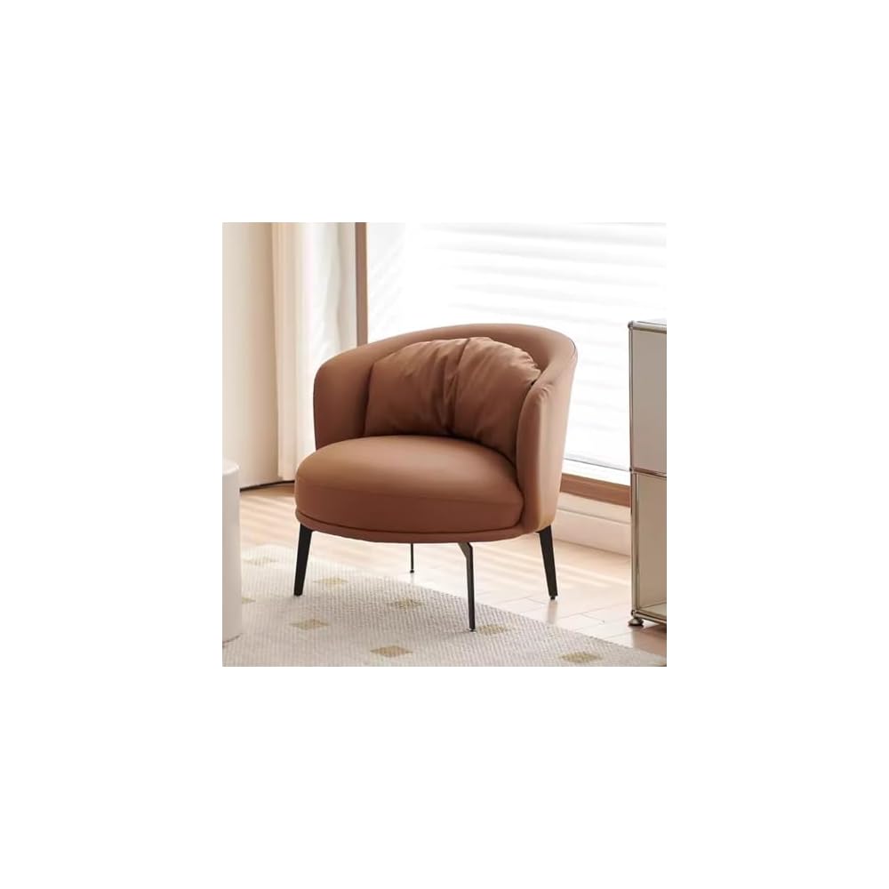 Nordic Padded Cushion Accent Chair for Living Room,Mid Century Armchair with Arc Back,Lounge Reading Chairs Soft Pillow,Single Sofa Chair for Balcony(Orange)
