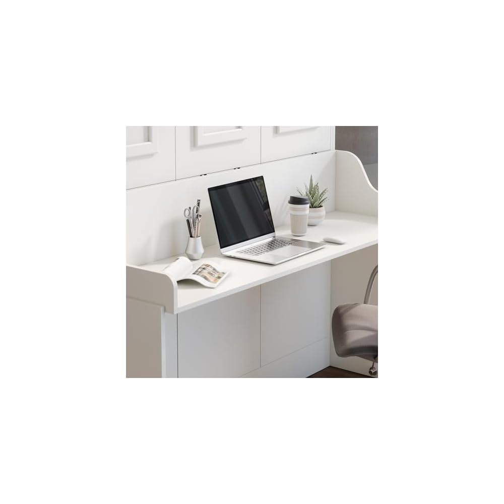 Xtraroom Alegra Queen Murphy Bed with Desk | Engineered and Solid Wood Construction | Smooth Painted Finish - No Melamine Used |Perfect for a Home Office Guest Bed | Murphy Desk Bed Queen Size