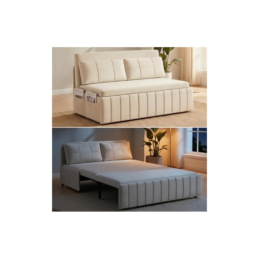 PUREMIND Queen Pull Out Sofa Bed, 3 in 1 Convertible Sleeper Sofa Couch with Pull Out Bed, Armless Loveseat Sleeper Foldable Couch Bed for Living Room Small Space