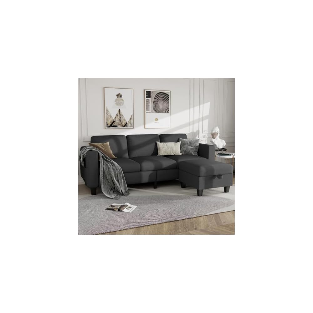 Sectional Sofa Couches for Living Room - L Shaped Cloud Couch-Small Modular 3 Seat-Comfy Linen with Storage Deep Seat Sofa,Washable Covers-Suitable for Living Room-Apartment-Office-Bedroom-Dark Grey