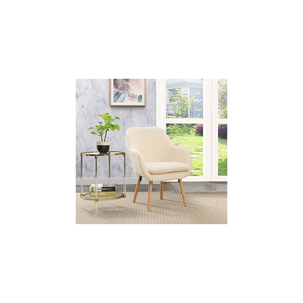Convenience Concepts Take a Seat Charlotte Wingback Sherpa Accent Armchair 25.25" - Boho Transitional Boucle Lounge Chair for Office, Den, Living Room, Sherpa Cream