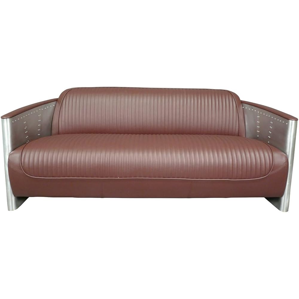 NauticalMart Aviator Industrial Sofa Mid Century Accent Chair Leather & Aluminum Furniture for Living Room, Bedroom (3 Seater)