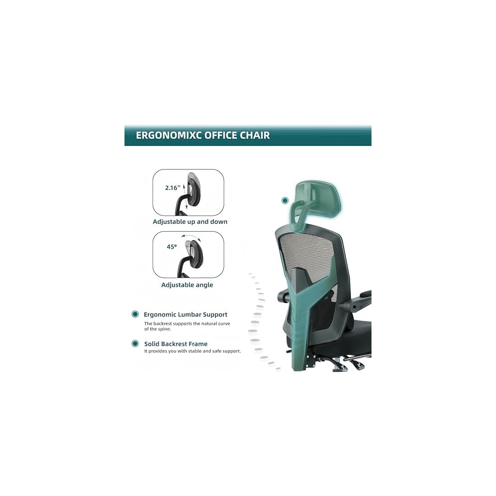Ergonomic Office Chair with Wheels, Office Chairs with Foot Rest for Adults, Conference Room, Home Office, Gaming, Black (Black)