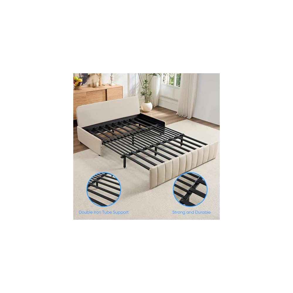 PUREMIND Queen Pull Out Sofa Bed, 3 in 1 Convertible Sleeper Sofa Couch with Pull Out Bed, Armless Loveseat Sleeper Foldable Couch Bed for Living Room Small Space