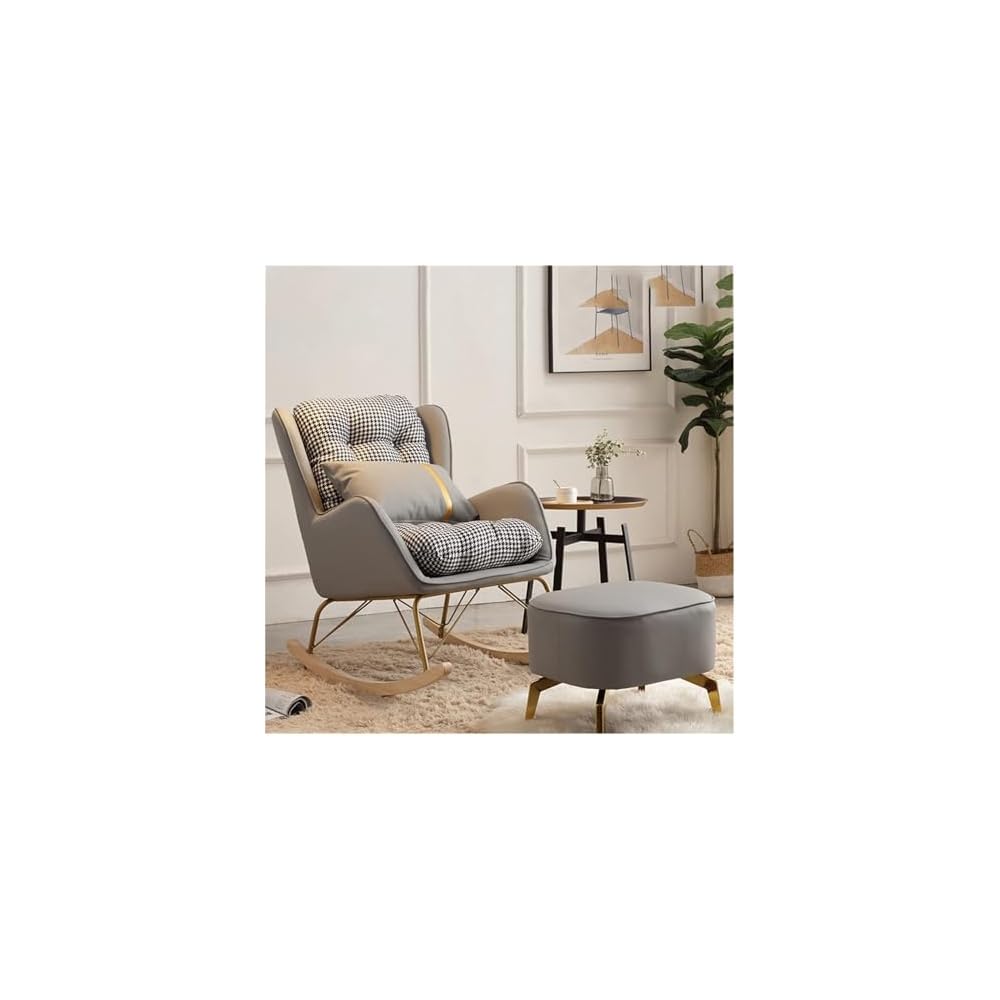 Modern Mid-Century Rocking Chair with Lumbar Support Pillow & Ottoman, Upholstered Glider Chair for Living Room - Stylish Orange Armchair