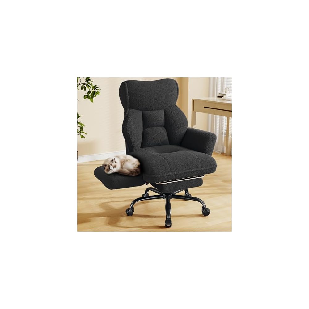 DurayLoly Big and Tall Office Chair with Foot Rest & Flip Armrests, Black