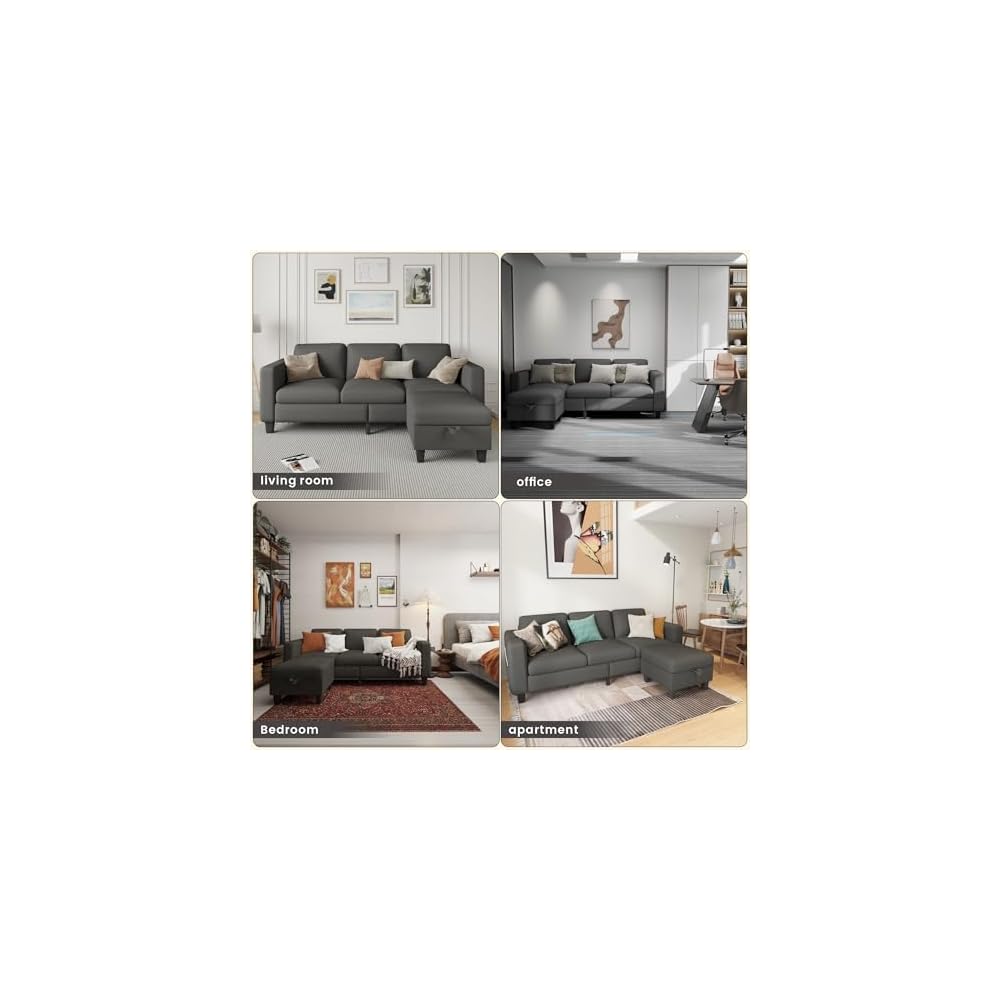 Sectional Sofa Couches for Living Room - L Shaped Cloud Couch-Small Modular 3 Seat-Comfy Linen with Storage Deep Seat Sofa,Washable Covers-Suitable for Living Room-Apartment-Office-Bedroom-Dark Grey