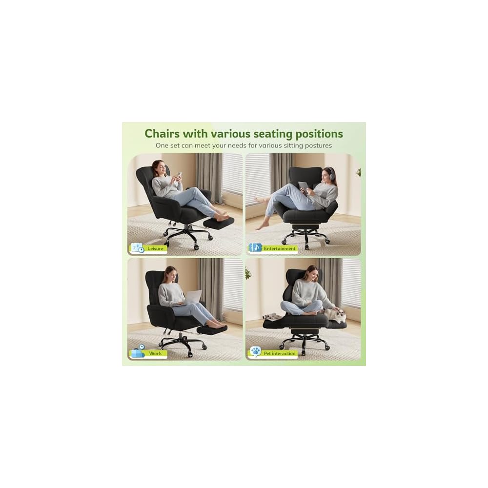 DurayLoly Big and Tall Office Chair with Foot Rest & Flip Armrests, Black