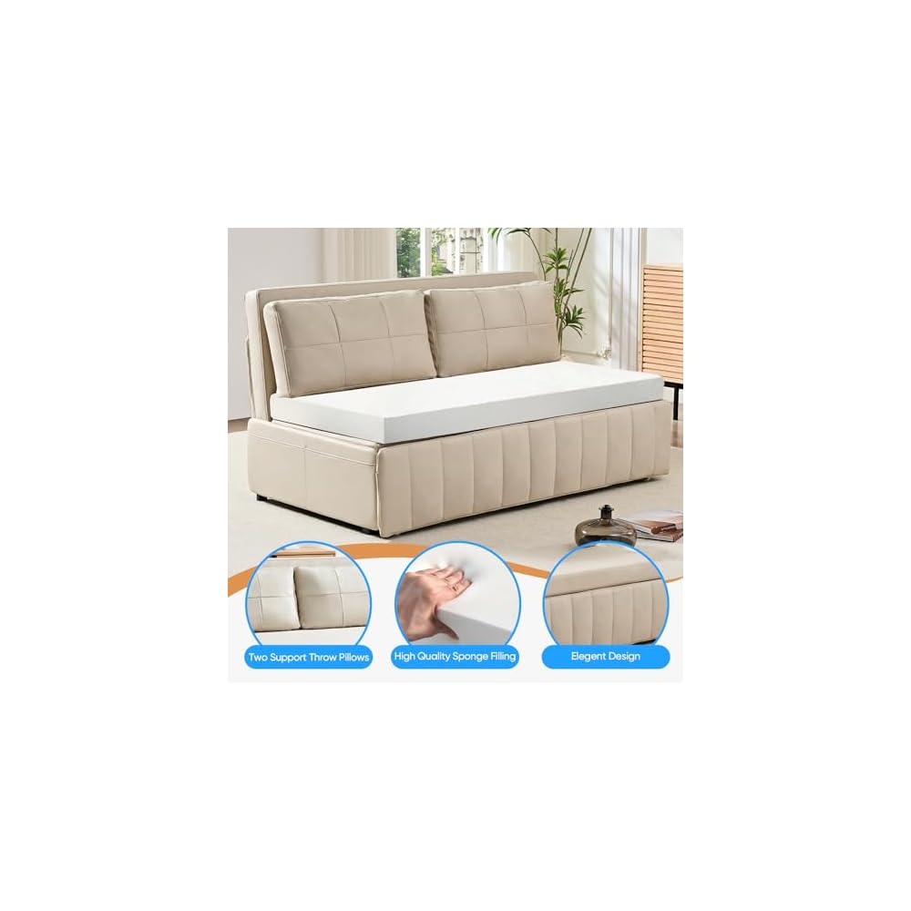 PUREMIND Queen Pull Out Sofa Bed, 3 in 1 Convertible Sleeper Sofa Couch with Pull Out Bed, Armless Loveseat Sleeper Foldable Couch Bed for Living Room Small Space