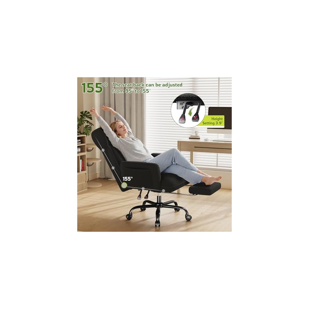 DurayLoly Big and Tall Office Chair with Foot Rest & Flip Armrests, Black