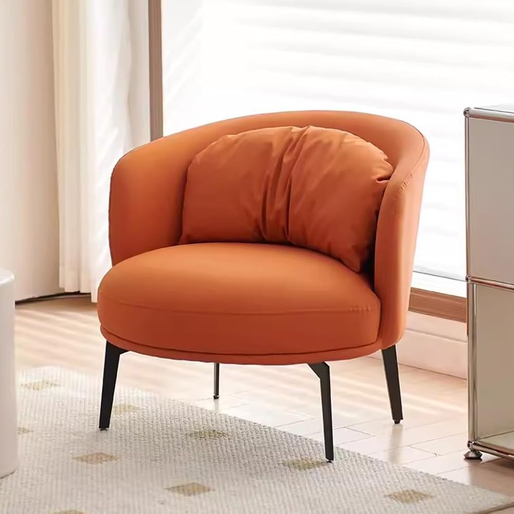 Nordic Padded Cushion Accent Chair for Living Room,Mid Century Armchair with Arc Back,Lounge Reading Chairs Soft Pillow,Single Sofa Chair for Balcony(Orange)