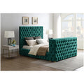 First of a Kind Velvet King Bed - Tufted Upholstered Bed Frame with TV Stand & Fireplace in Footboard - Soft Velvet Fabric for Comfy Experience - Suitable for TV up to 50”, (Green)
