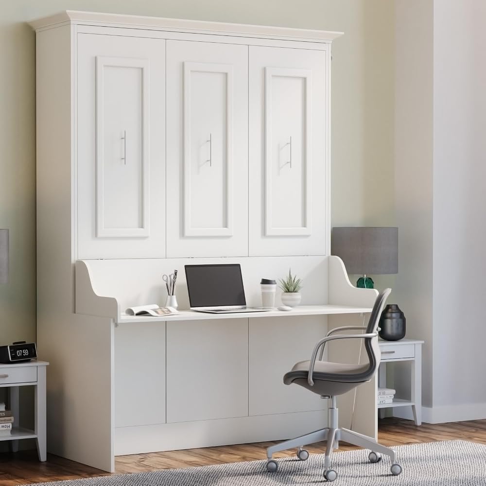 Xtraroom Alegra Queen Murphy Bed with Desk | Engineered and Solid Wood Construction | Smooth Painted Finish - No Melamine Used |Perfect for a Home Office Guest Bed | Murphy Desk Bed Queen Size