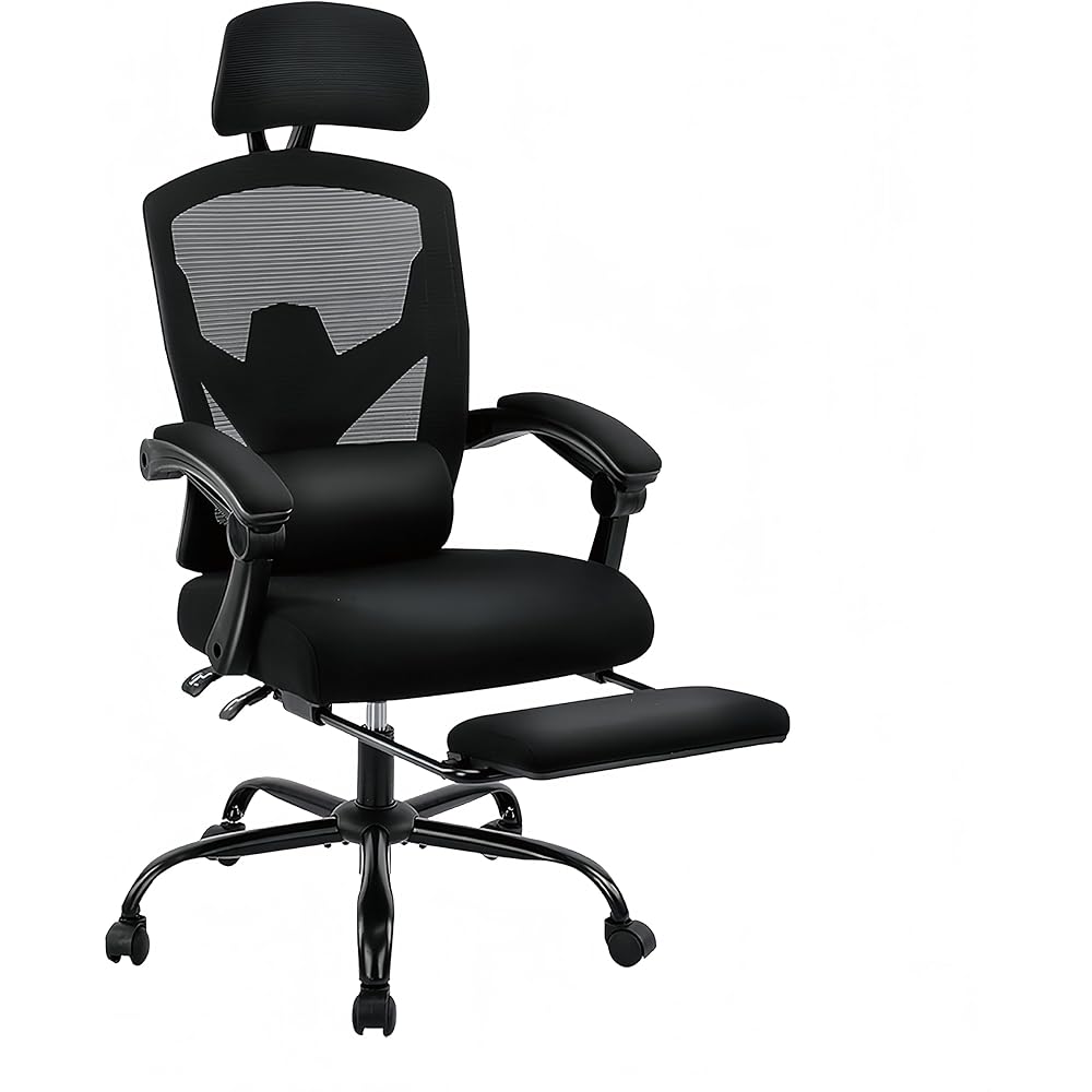 Ergonomic Office Chair with Wheels, Office Chairs with Foot Rest for Adults, Conference Room, Home Office, Gaming, Black (Black)