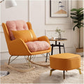 Modern Mid-Century Rocking Chair with Lumbar Support Pillow & Ottoman, Upholstered Glider Chair for Living Room - Stylish Orange Armchair