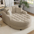 Merax 55" Modern Chaise Lounge Sofa Bed, Chenille Upholstered Couch with Tufted Seat and Removable & Adjustable Pillows for Living Room, Champagne
