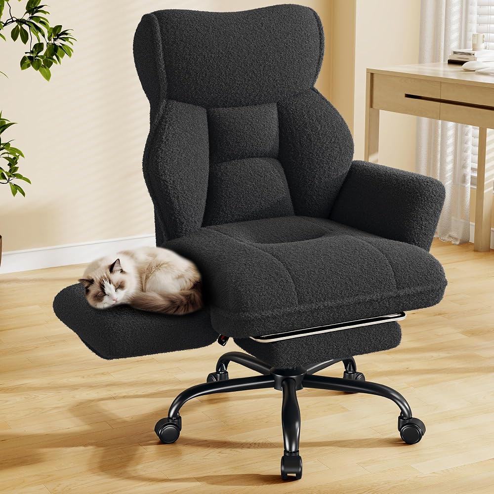 DurayLoly Big and Tall Office Chair with Foot Rest & Flip Armrests, Black