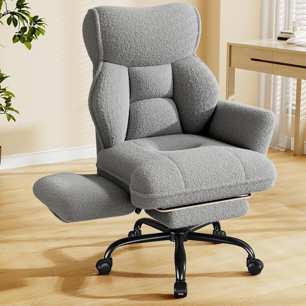 DurayLoly Big and Tall Office Chair with Foot Rest & Flip Armrests, Black